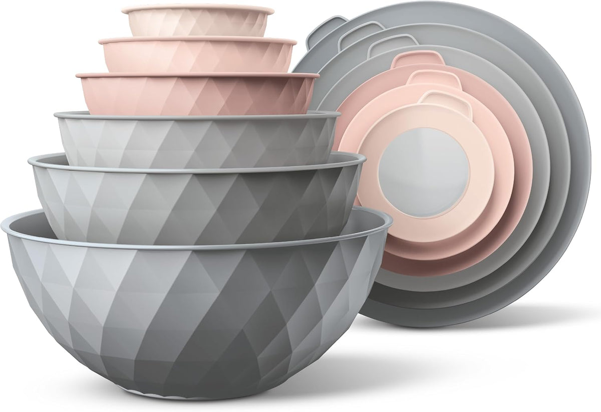 Special Offer - COOK WITH COLOR Mixing Bowls with Lids - 12 Piece Plastic Nesting Bowls Set includes 6 Prep Bowls and 6 Lids, Microwave Safe Mixing Bowl Set, Brown Embossed