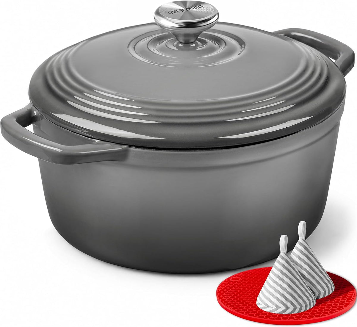 Limited-Time Deal - Overmont Enameled Cast Iron Dutch Oven - 5.5QT Pot with Lid Cookbook - Heavy-Duty Cookware with Cotton Potholders, Enclosed Lid-Knob Design, Oven Safe for Sourdough Baking Braising Stews Roasting