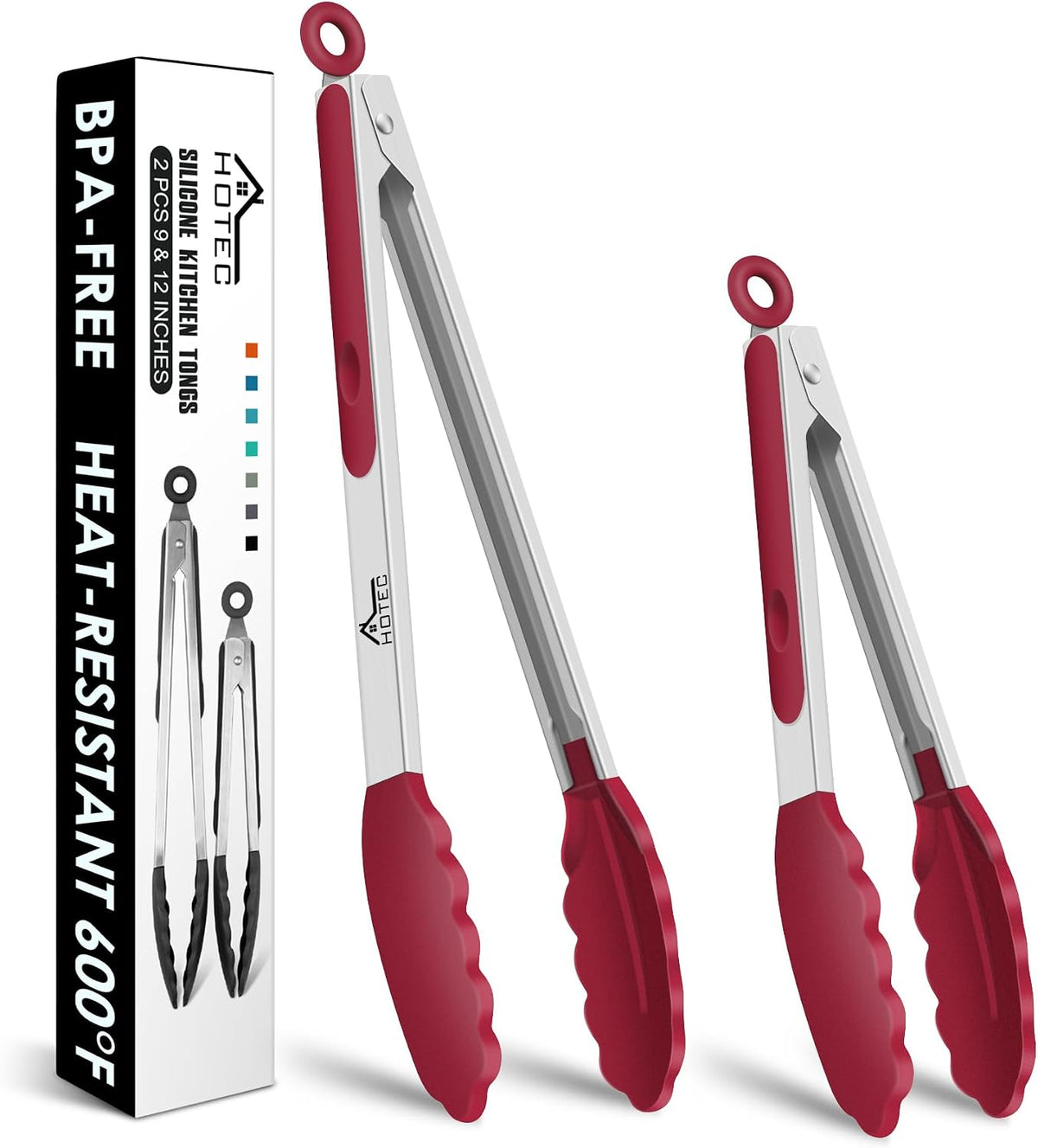 Hot Sale - HOTEC Stainless Steel Kitchen Tongs with Silicon Tips, Set of 3-7, 9 &12 - 600°F Heat-Resistant, Heavy-Duty, Non-Slip, Locking Food Tong for Cooking, Serving, Salad, BBQ, Air Fryer, Dishwasher-Safe