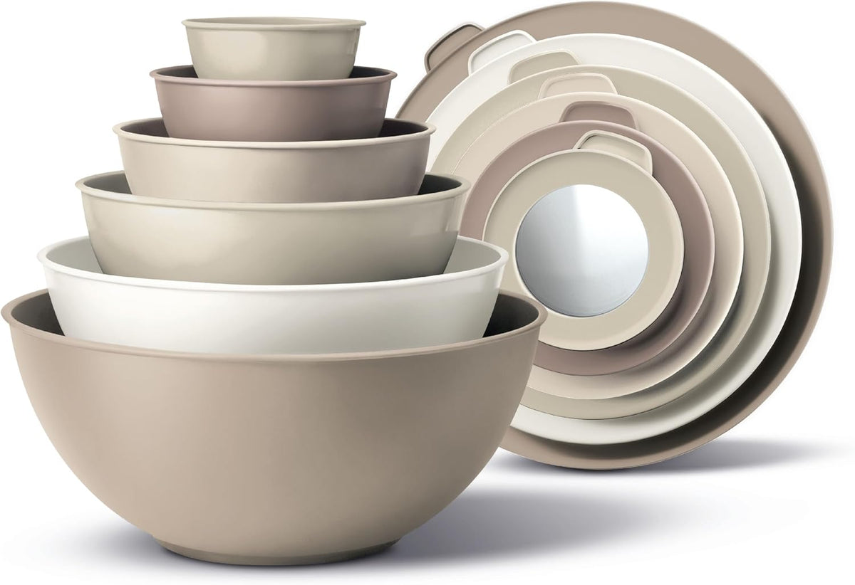 Special Offer - COOK WITH COLOR Mixing Bowls with Lids - 12 Piece Plastic Nesting Bowls Set includes 6 Prep Bowls and 6 Lids, Microwave Safe Mixing Bowl Set, Brown Embossed
