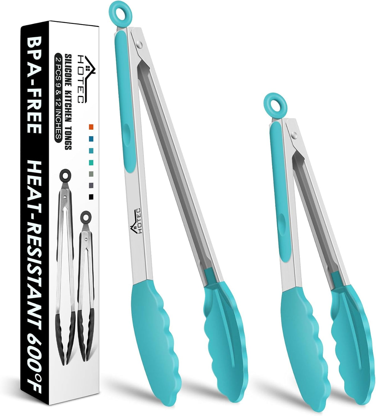 Hot Sale - HOTEC Stainless Steel Kitchen Tongs with Silicon Tips, Set of 3-7, 9 &12 - 600°F Heat-Resistant, Heavy-Duty, Non-Slip, Locking Food Tong for Cooking, Serving, Salad, BBQ, Air Fryer, Dishwasher-Safe