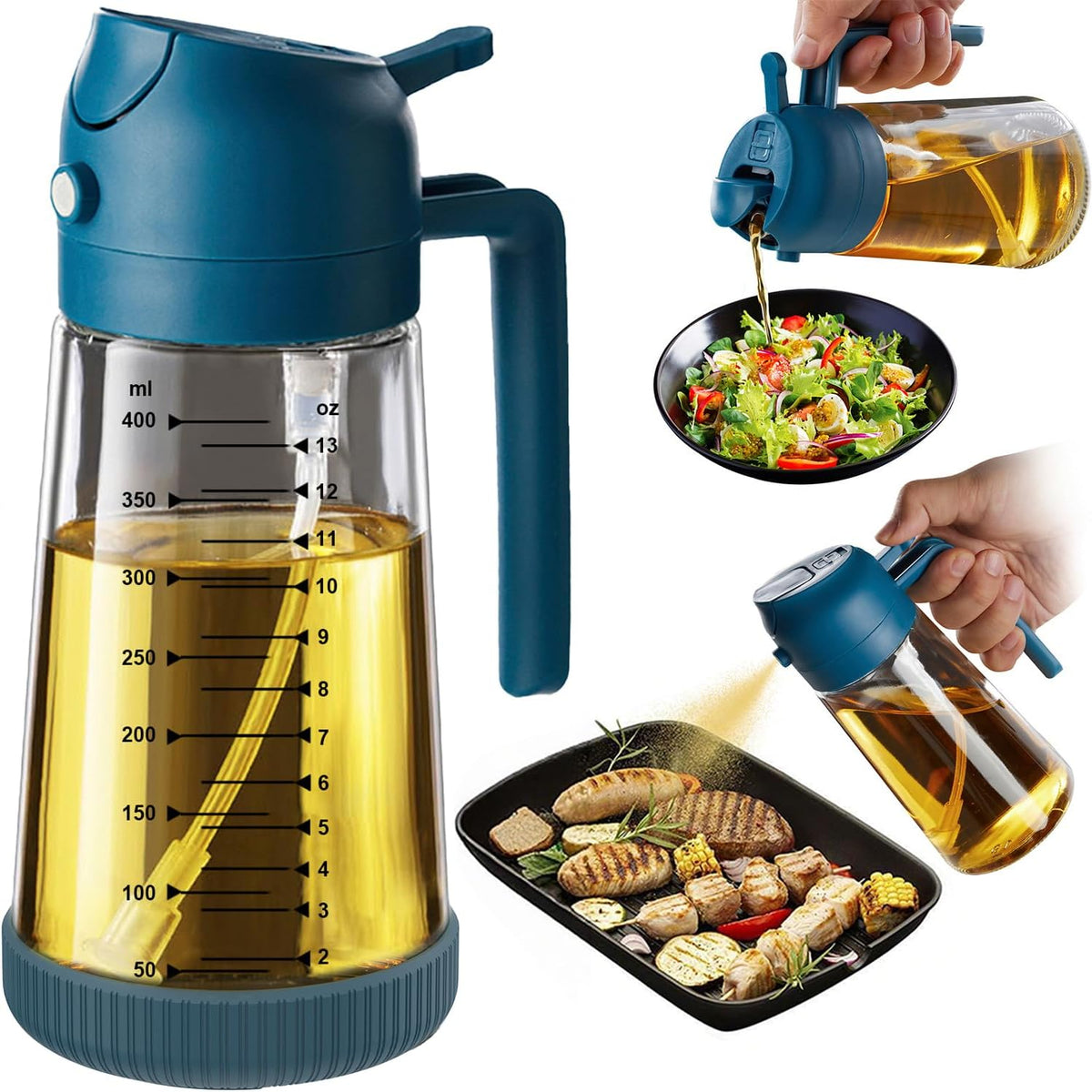 Flash Sale - TrendPlain 16oz/470ml Glass Olive Oil Sprayer for Cooking – 2 in 1 Olive Oil Dispenser Bottle for Kitchen Gadgets and Air Fryer Accessories, Salad, BBQ - Green