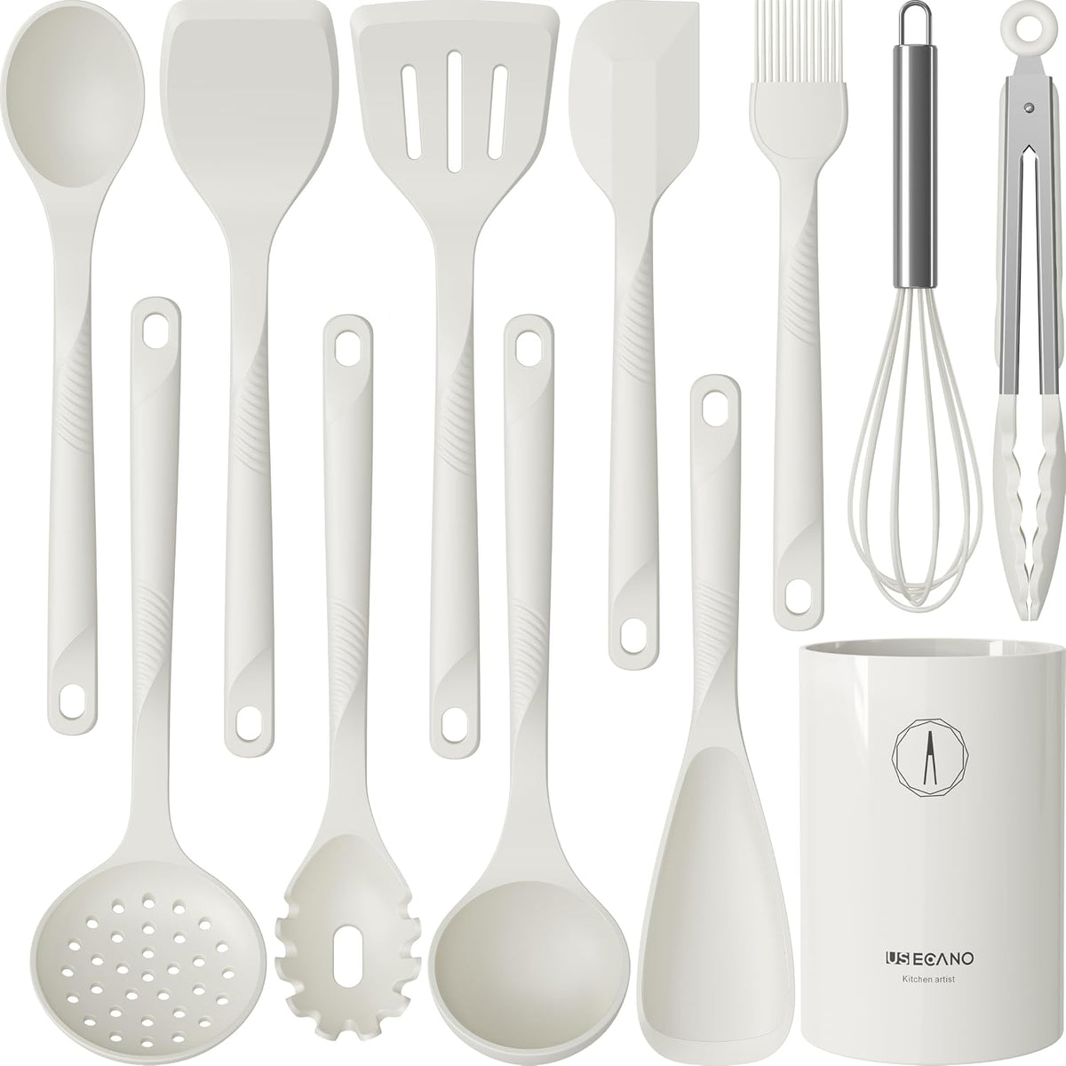Hot Sale - Silicone Cooking Utensils Set - 600°F Heat Resistant, Nonstick Kitchen Utensil Set with Spatulas, Spoons, Whisk, Tongs, BPA Free, Dishwasher Safe, Black
