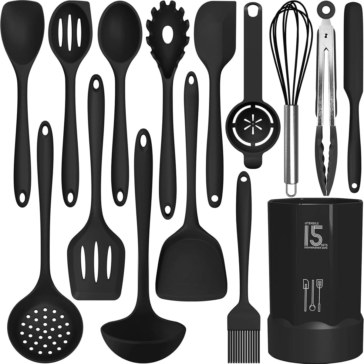 AOTHOD Silicone Cooking Utensils Set - 446°F Heat Resistant Kitchen Utensils,Spatula Sets,Turner Tongs,Spoon,Kitchen Utensil Gadgets Tools Set for Nonstick Cookware,Dishwasher Safe BPA Free (Gray)