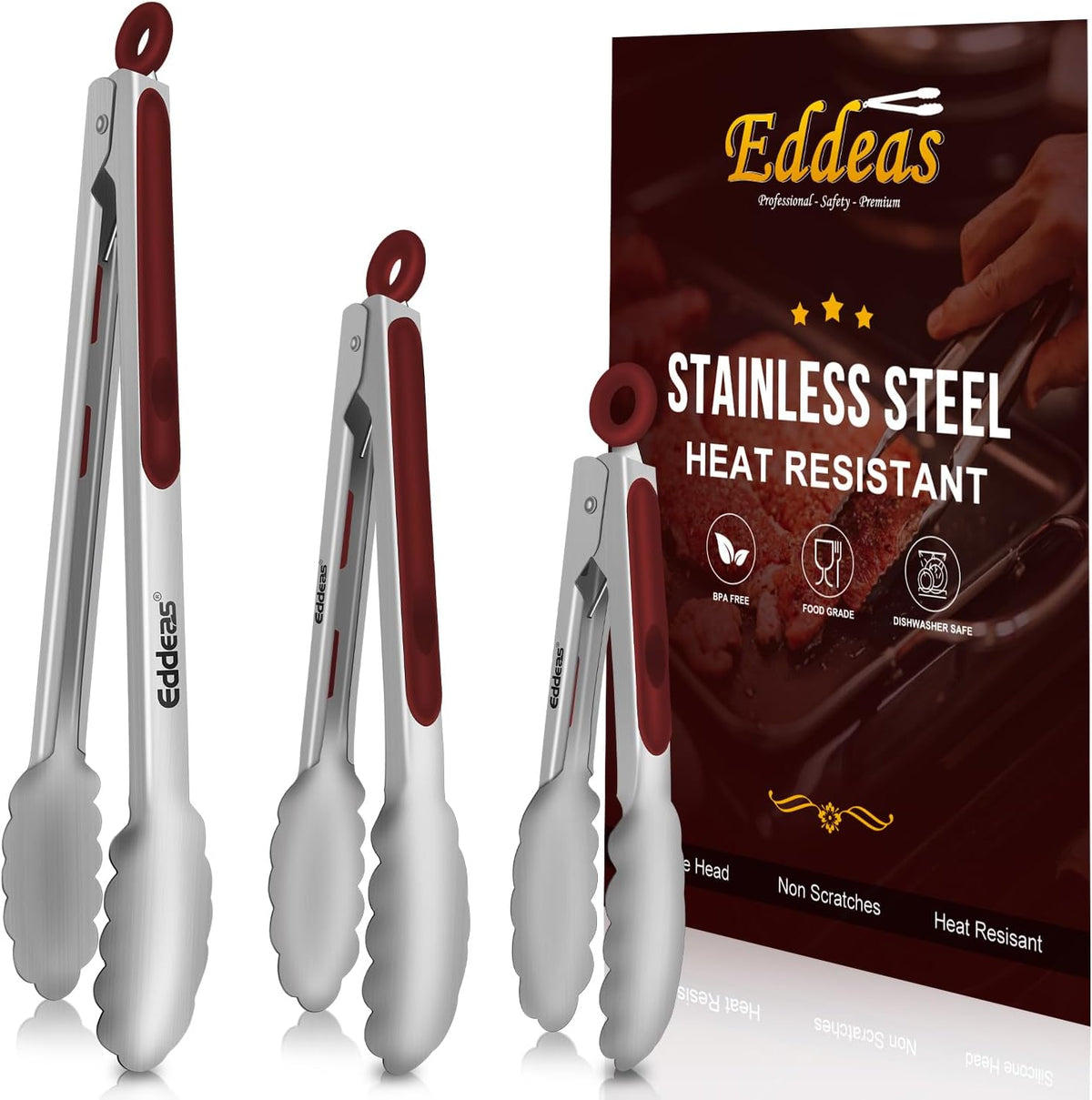 Limited-Time Deal - Tongs For Cooking Up To 600°F Metal Kitchen Tweezers Tongs 12, 9 in - Heat Resistant 600 Degrees, Heavy Duty Stainless Steel Cooking for Food, Grill, BBQ, Dishwasher safe Set of 4