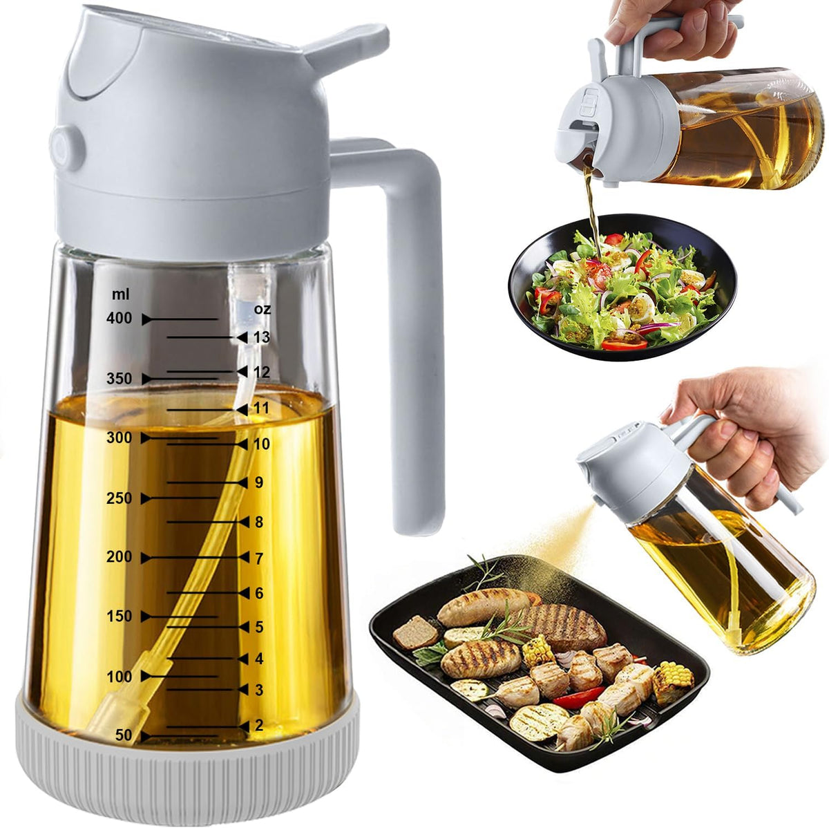 Flash Sale - TrendPlain 16oz/470ml Glass Olive Oil Sprayer for Cooking – 2 in 1 Olive Oil Dispenser Bottle for Kitchen Gadgets and Air Fryer Accessories, Salad, BBQ - Green