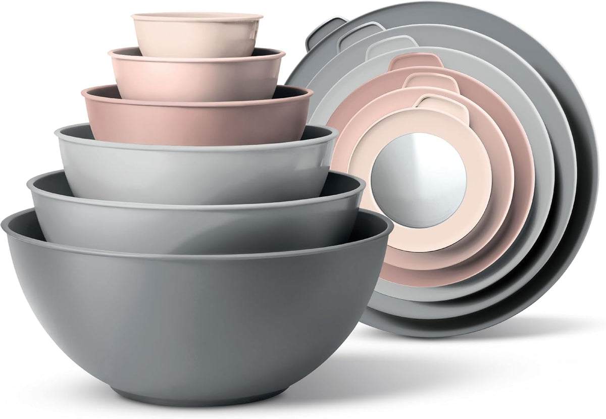 Special Offer - COOK WITH COLOR Mixing Bowls with Lids - 12 Piece Plastic Nesting Bowls Set includes 6 Prep Bowls and 6 Lids, Microwave Safe Mixing Bowl Set, Brown Embossed