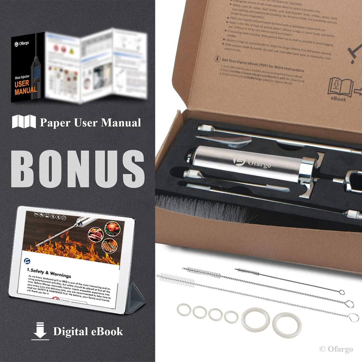 Flash Sale - Ofargo Stainless Steel Meat Injector Syringe Kit with 4 Marinade Needles for BBQ Grill Smoker, Cooking Meat Gifts for Dad Mom Husband Men Him, 2-oz Large Capacity, Both Paper User Manual and E-Book Recipe
