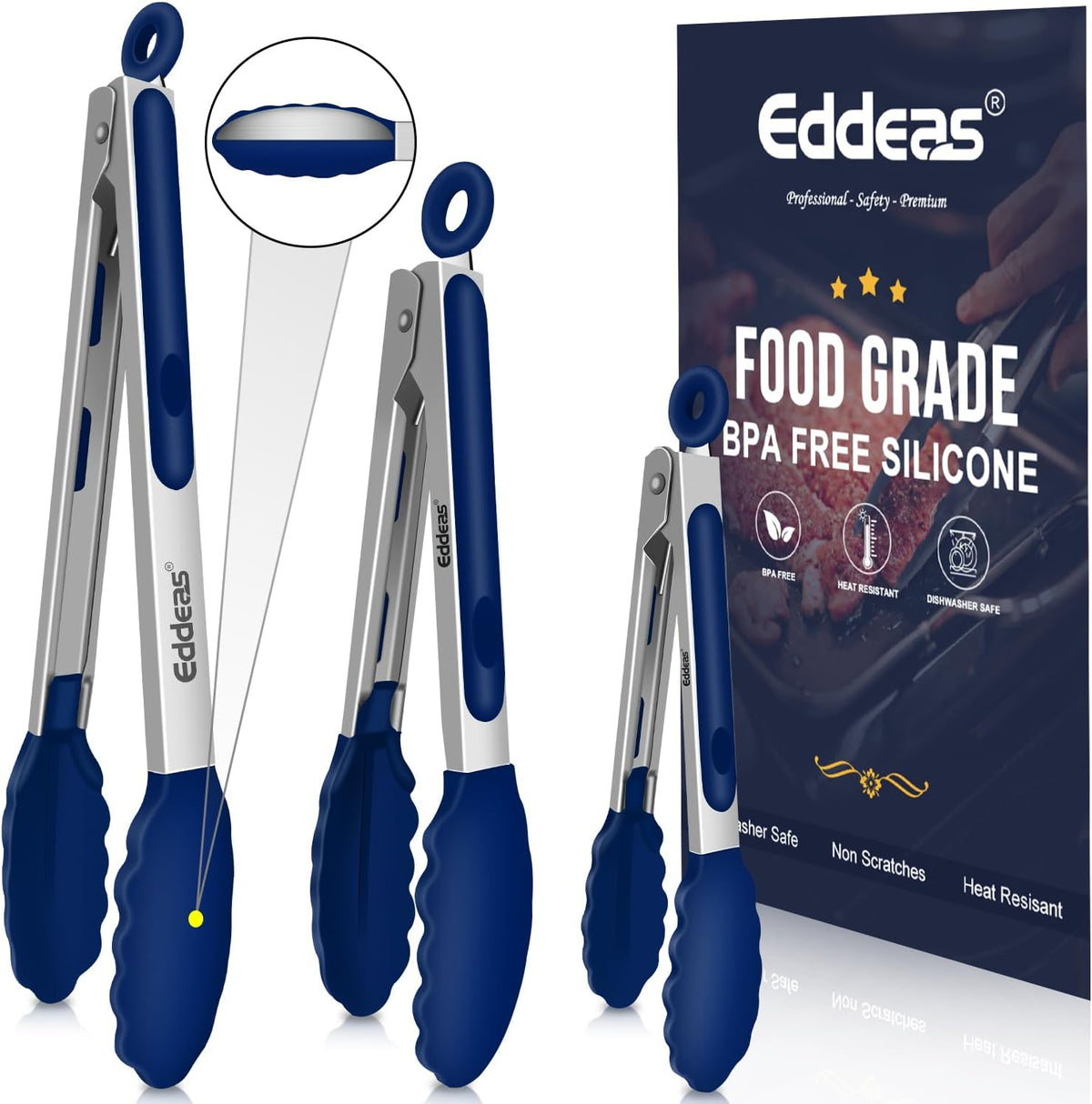 Limited-Time Deal - Tongs For Cooking Up to 600 °F Metal Kitchen Tongs 3PCS 7,9,12 Inch - Heat Resistant 600 Degrees Stainless Steel,Heavy Duty Metal Locking Tong for Food,Salad and BBQ Dishwasher Safe