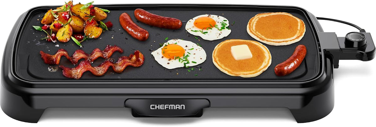 Flash Sale - Chefman XL Electric Griddle with Removable Temperature Control, Immersible Flat Top Grill, Burger, Eggs, Pancake Griddle, Nonstick Extra Large Cooking Surface, Slide Out Drip Tray, 10 x 20 Inch