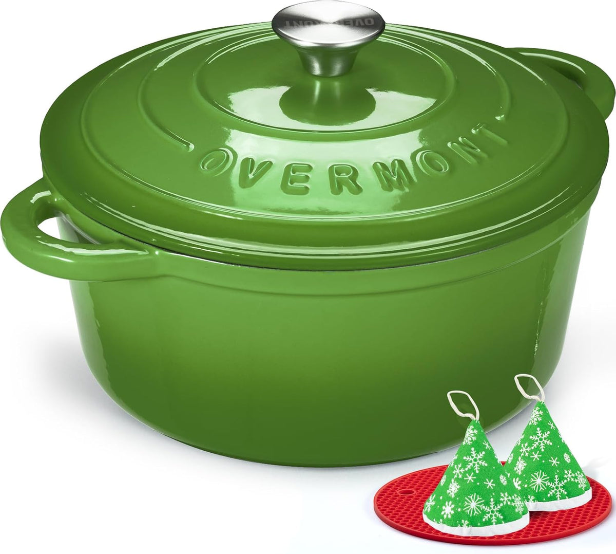 Limited-Time Deal - Overmont Enameled Cast Iron Dutch Oven - 5.5QT Pot with Lid Cookbook - Heavy-Duty Cookware with Cotton Potholders, Enclosed Lid-Knob Design, Oven Safe for Sourdough Baking Braising Stews Roasting