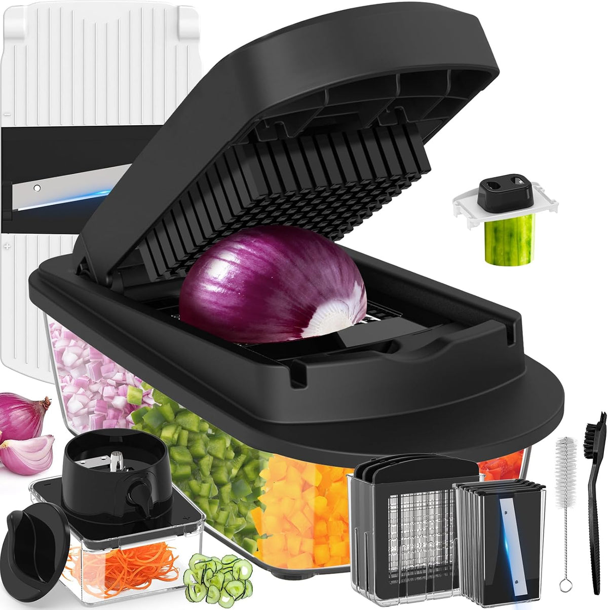 Hot Sale - 8-Blade Cook Tool & Gadget Sets, Egg Slicer Chopper Grater Set, White - Egg Slicer Vegetable Chopper Mandoline Food Grater with Container for Onion, Veggie Salad