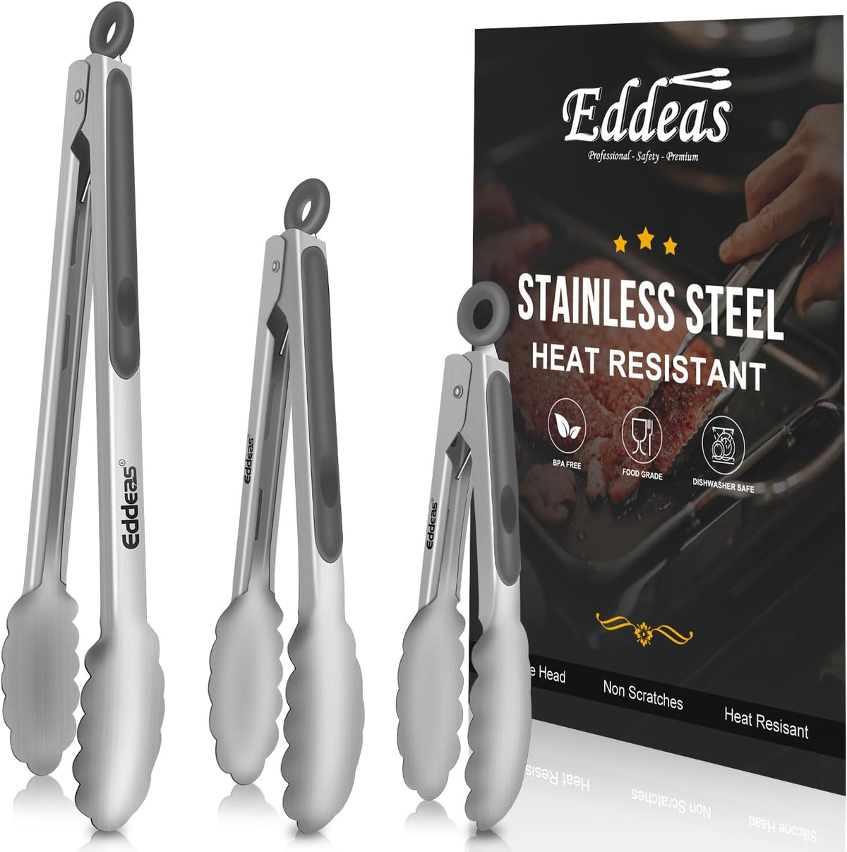 Limited-Time Deal - Tongs For Cooking Up To 600°F Metal Kitchen Tweezers Tongs 12, 9 in - Heat Resistant 600 Degrees, Heavy Duty Stainless Steel Cooking for Food, Grill, BBQ, Dishwasher safe Set of 4