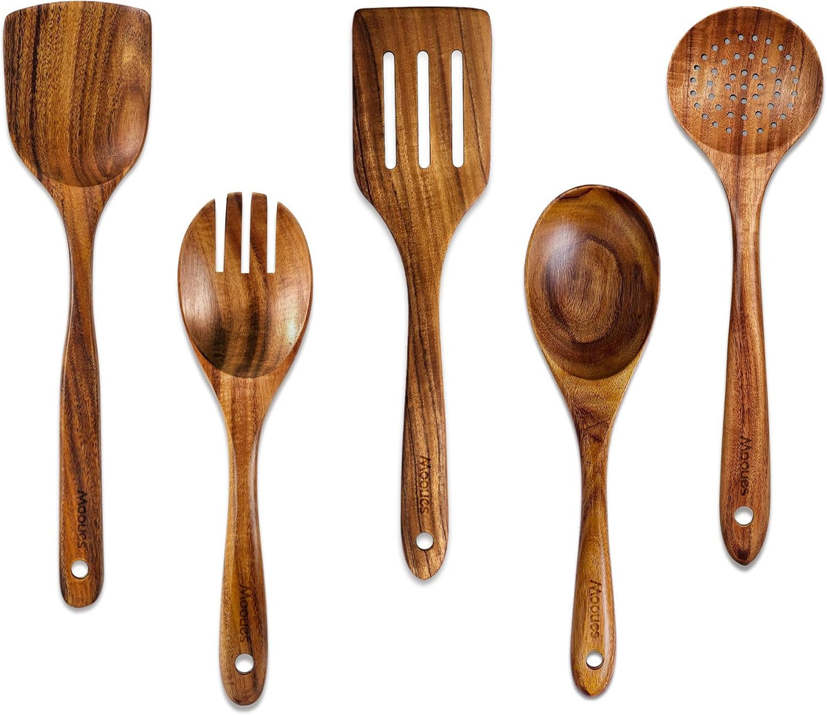 Special Offer - Mooues Wooden Kitchen Utensil Set, 9 Piece Natural Teak with Spoon Rest - Wooden Cooking Utensils with Comfort Grip, Smooth Durable Heat Resistant Cooking Spoons and Utensils Holder for Cooking