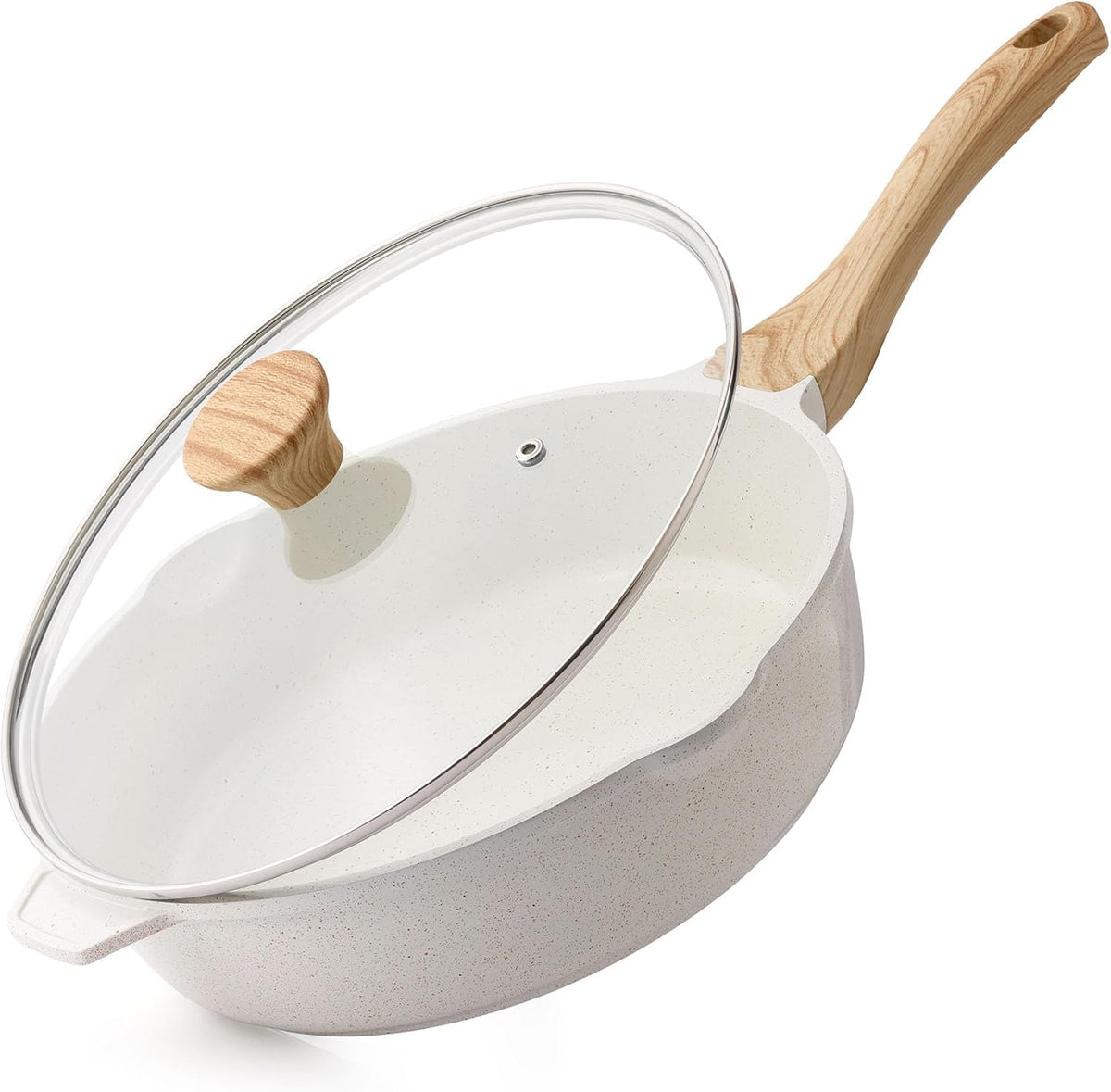 Special Offer - SENSARTE Nonstick Skillet, Deep Frying Pan 10/11/12-inch, Saute Pan with Lid, Stay-cool Handle, Healthy Stone Cookware Cooking Pan, Induction Compatible (10-Inch/3.5QT)