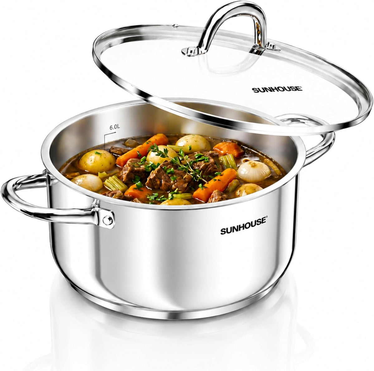 Special Offer - Sunhouse Stock Pot with Lid - 7 QT Large Pot for Cooking Pasta, Soup, Ollas - Impact-bonded Base Big Stainless Steel Pots for Canning, Boiling, Spaghetti - Oven Safe & Induction Compatible