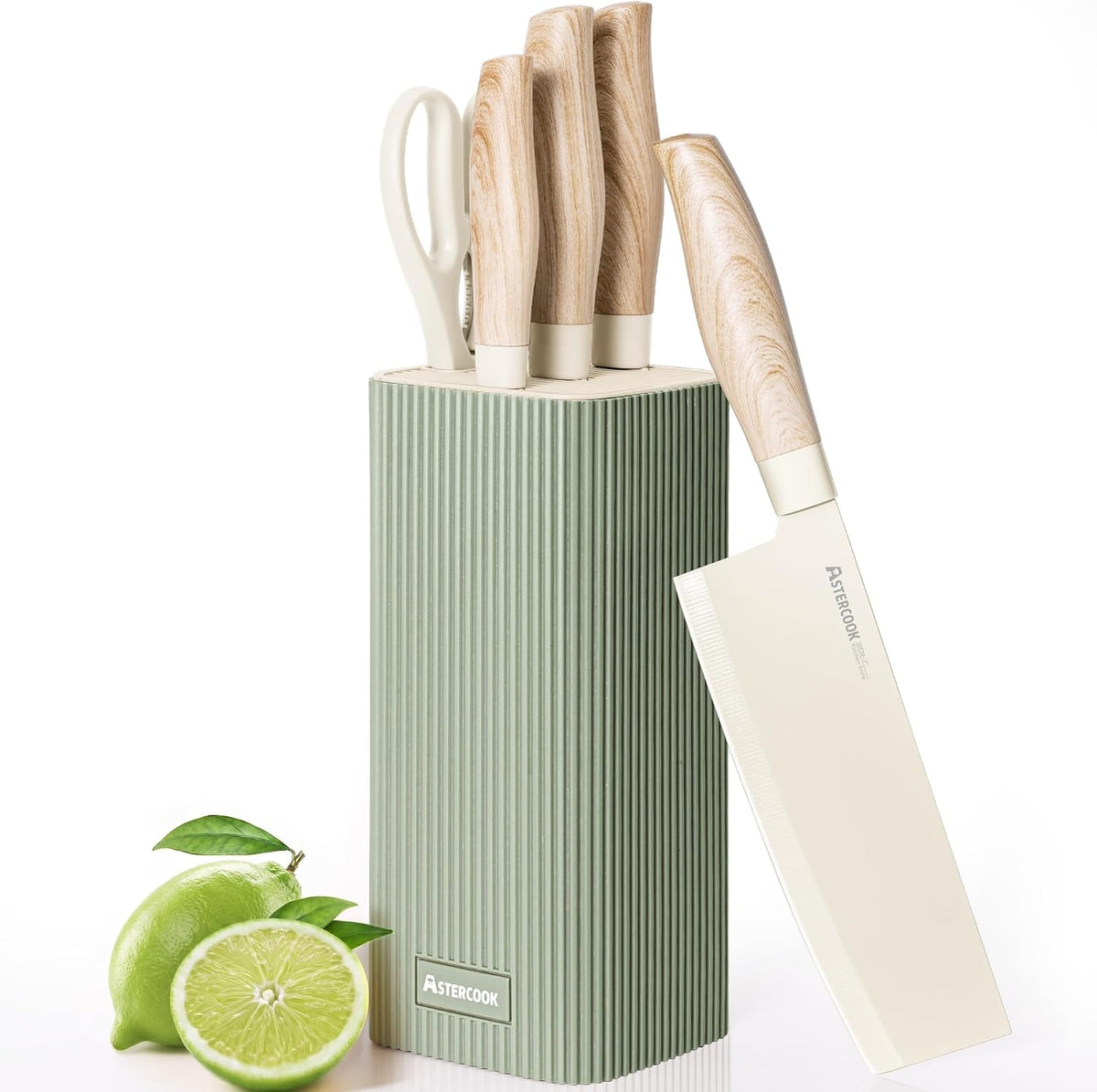 Flash Sale - Astercook Knife Set, 6-Piece Kitchen Knife Set with Block, High Carbon Stainless Steel Ultra Sharp Kitchen Knives, Wood Grain Handle, Dishwasher Safe Knife Block Set, Black, Kitchen Utility Knives