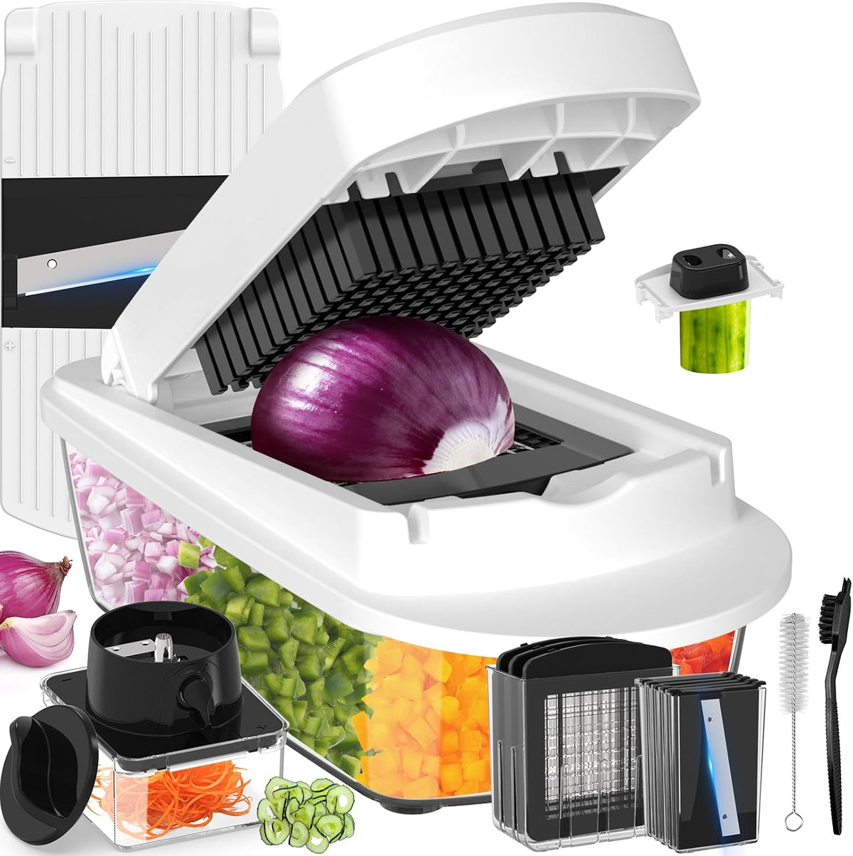 Hot Sale - 8-Blade Cook Tool & Gadget Sets, Egg Slicer Chopper Grater Set, White - Egg Slicer Vegetable Chopper Mandoline Food Grater with Container for Onion, Veggie Salad