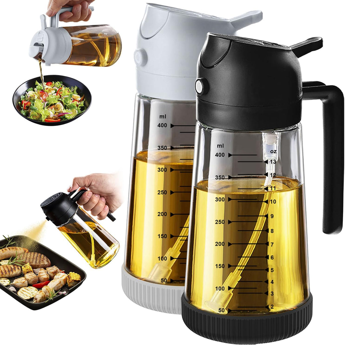 Flash Sale - TrendPlain 16oz/470ml Glass Olive Oil Sprayer for Cooking – 2 in 1 Olive Oil Dispenser Bottle for Kitchen Gadgets and Air Fryer Accessories, Salad, BBQ - Green