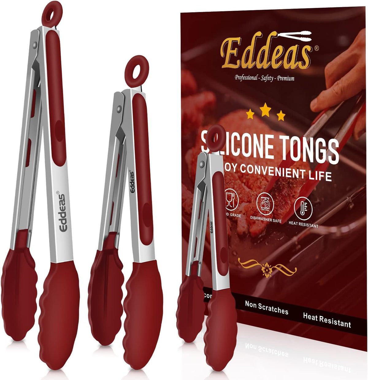 Limited-Time Deal - Tongs For Cooking Up To 600°F Metal Kitchen Tweezers Tongs 12, 9 in - Heat Resistant 600 Degrees, Heavy Duty Stainless Steel Cooking for Food, Grill, BBQ, Dishwasher safe Set of 4