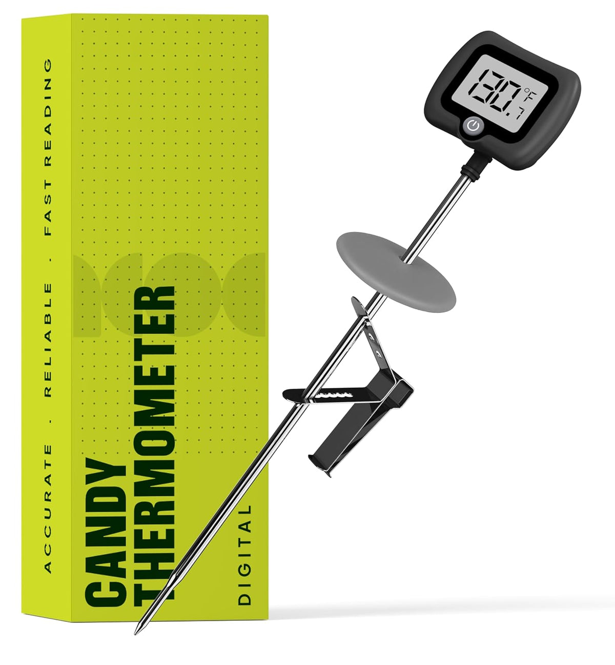 Great Value - Digital Candy Thermometer with Pot Clip, 10 Long Stainless Steel Probe, Instant Read Kitchen Thermometer for Cooking, Baking, and Candy Making