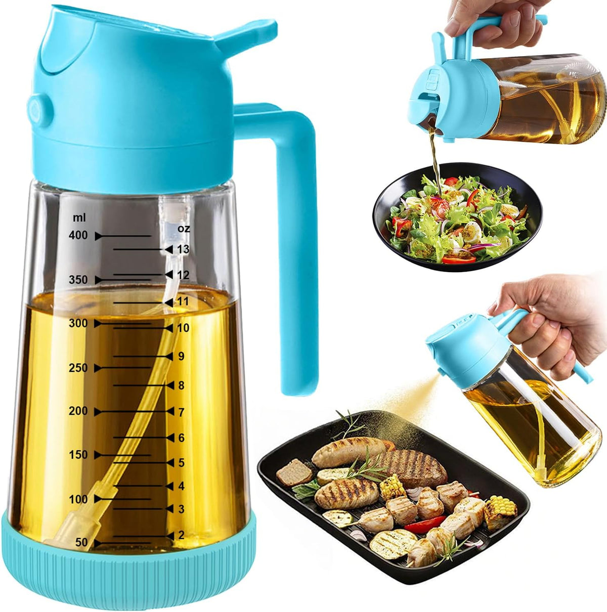 Flash Sale - TrendPlain 16oz/470ml Glass Olive Oil Sprayer for Cooking – 2 in 1 Olive Oil Dispenser Bottle for Kitchen Gadgets and Air Fryer Accessories, Salad, BBQ - Green