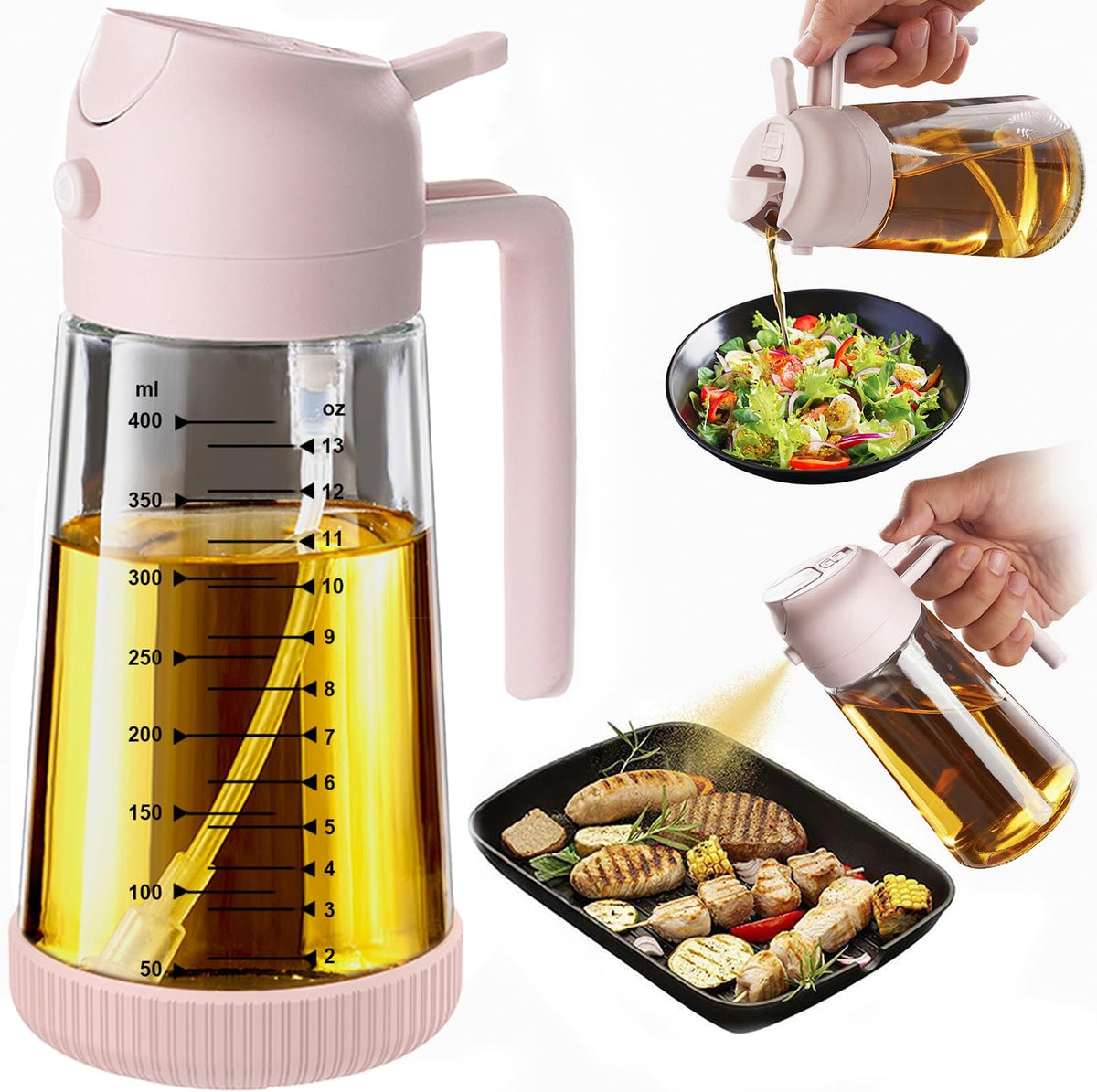 Flash Sale - TrendPlain 16oz/470ml Glass Olive Oil Sprayer for Cooking – 2 in 1 Olive Oil Dispenser Bottle for Kitchen Gadgets and Air Fryer Accessories, Salad, BBQ - Green