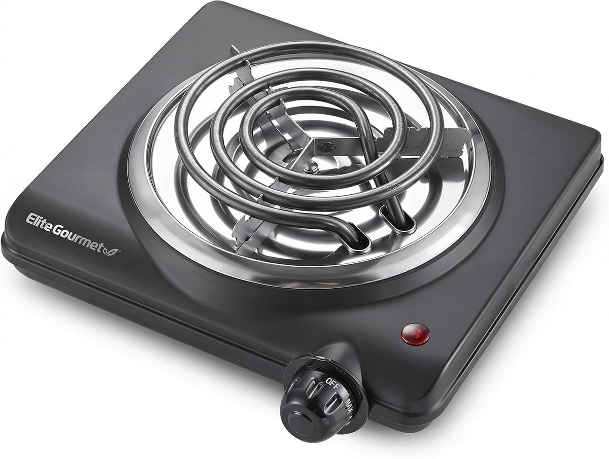 Flash Sale - Elite Gourmet ESB100B Single Coiled Burner Hot Plate, Countertop, Black - Adjustable temperature control with indicator light, easy-to-clean design for quick, reliable electric cooking