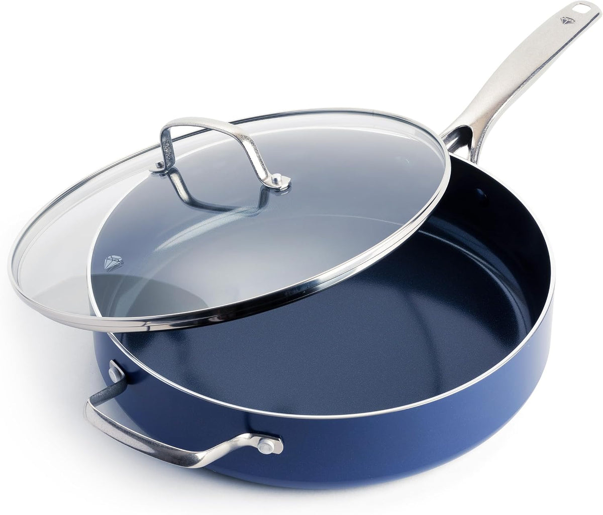 Great Value - Blue Diamond 2QT Diamond Infused Ceramic Nonstick Sauce Pan with Lid, Blue - PFAS-Free Ceramic Nonstick Chef Pot, Dishwasher & Oven Safe, Durable Metal Utensil Safe, Soups, Glass Lid
