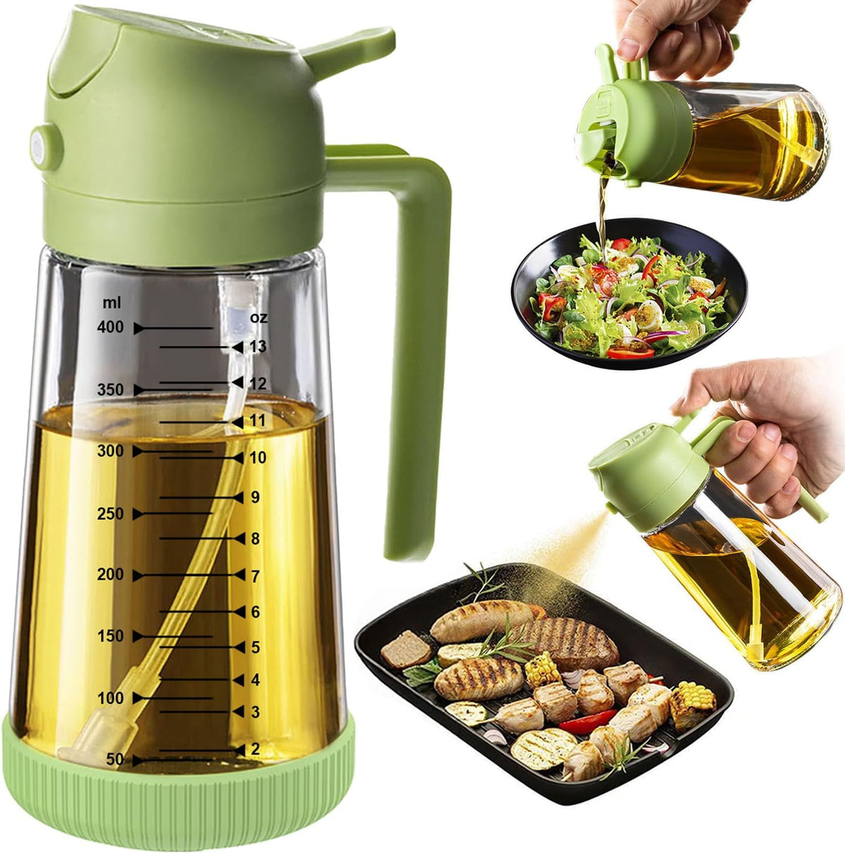 Hot Sale - TrendPlain 16oz/470ml Glass Olive Oil Sprayer for Cooking – 2 in 1 Olive Oil Dispenser Bottle for Kitchen Gadgets and Air Fryer Accessories, Salad, BBQ - Ash