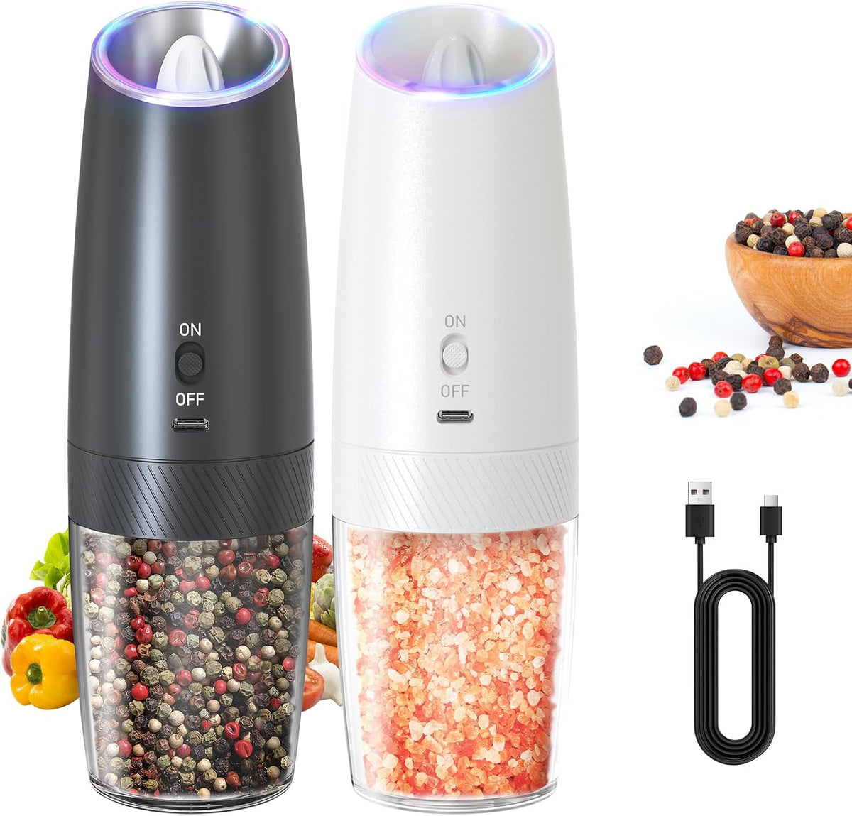 Special Offer - CIRCLE JOY Gravity Electric Salt and Pepper Grinder Set Automatic Salt and Pepper Grinder Set with LED Light, Battery Operated, Adjustable Coarseness, Large Capacity, for Home Kitchen BBQ, Black
