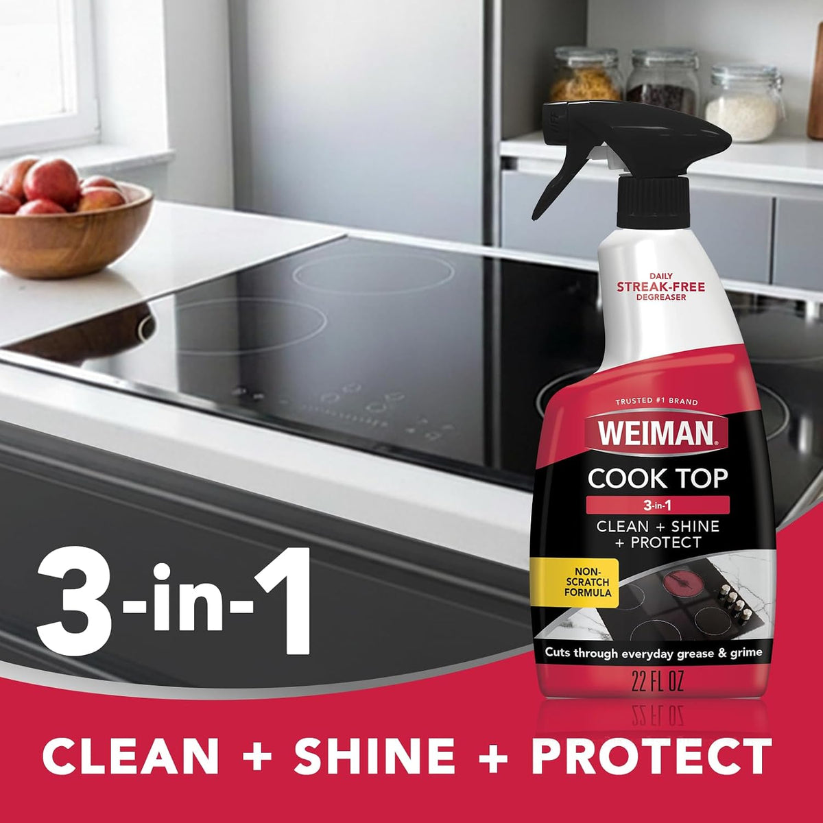 Weiman Daily Cooktop Cleaner & Degreaser, 2 Pack with Microfiber Cloth - Safe for Ceramic, Electirc, Gas & Induction Cooktop, Non-Abrasive Cleaner for Burnt-On Food & Grease, Scratch & Streak-Free