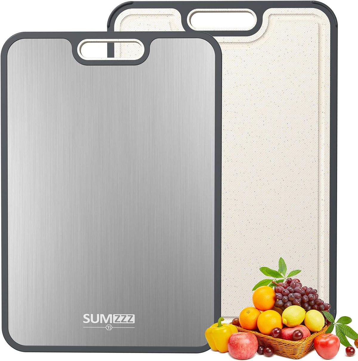 Great Value - SUMZZZ Titanium Cutting Board, Food Grade Titanium/PP Dual-Sided Surface, Separate Prep Surfaces for Raw & Cooked Food, Odor Resistant, Easy to Clean