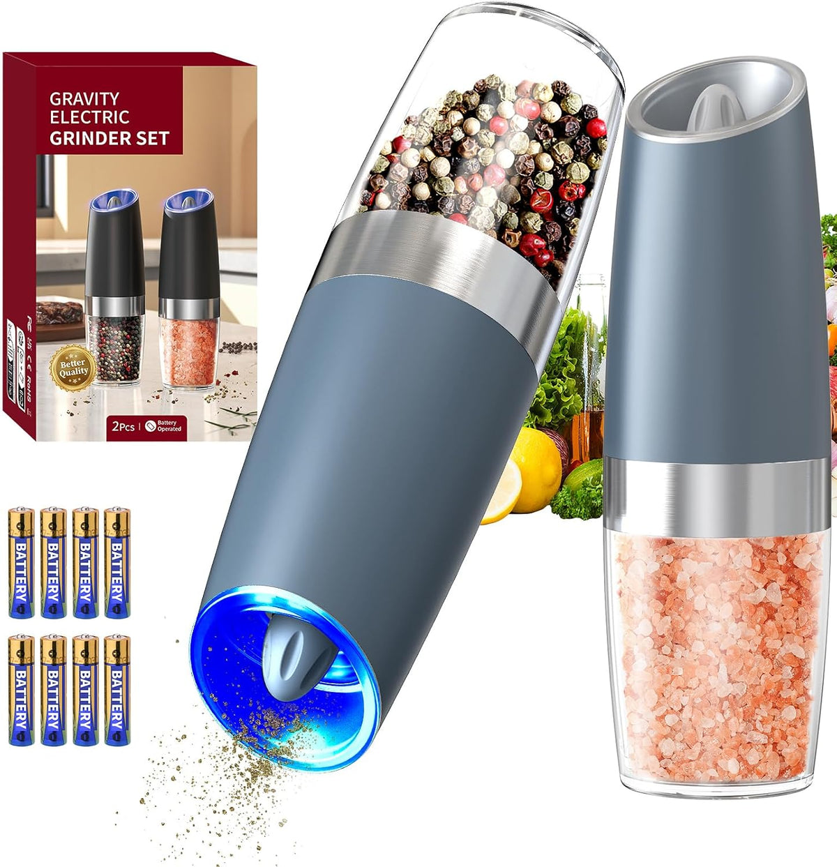 Special Offer - CIRCLE JOY Gravity Electric Salt and Pepper Grinder Set Automatic Salt and Pepper Grinder Set with LED Light, Battery Operated, Adjustable Coarseness, Large Capacity, for Home Kitchen BBQ, Black