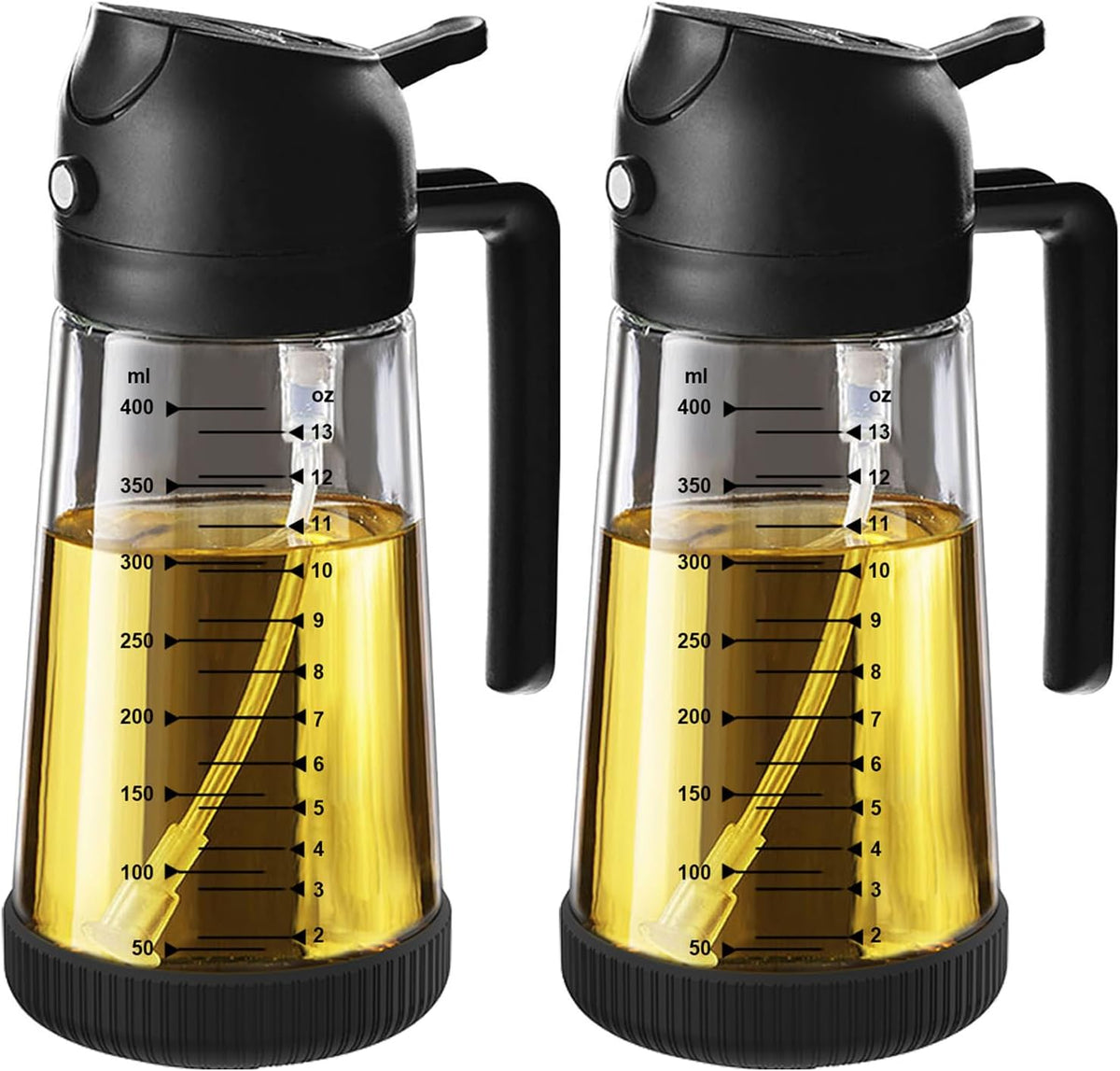 Great Value - TrendPlain 16oz/470ml Glass Olive Oil Sprayer for Cooking – 2 in 1 Olive Oil Dispenser Bottle for Kitchen Gadgets and Air Fryer Accessories, Salad, BBQ - Black & Green
