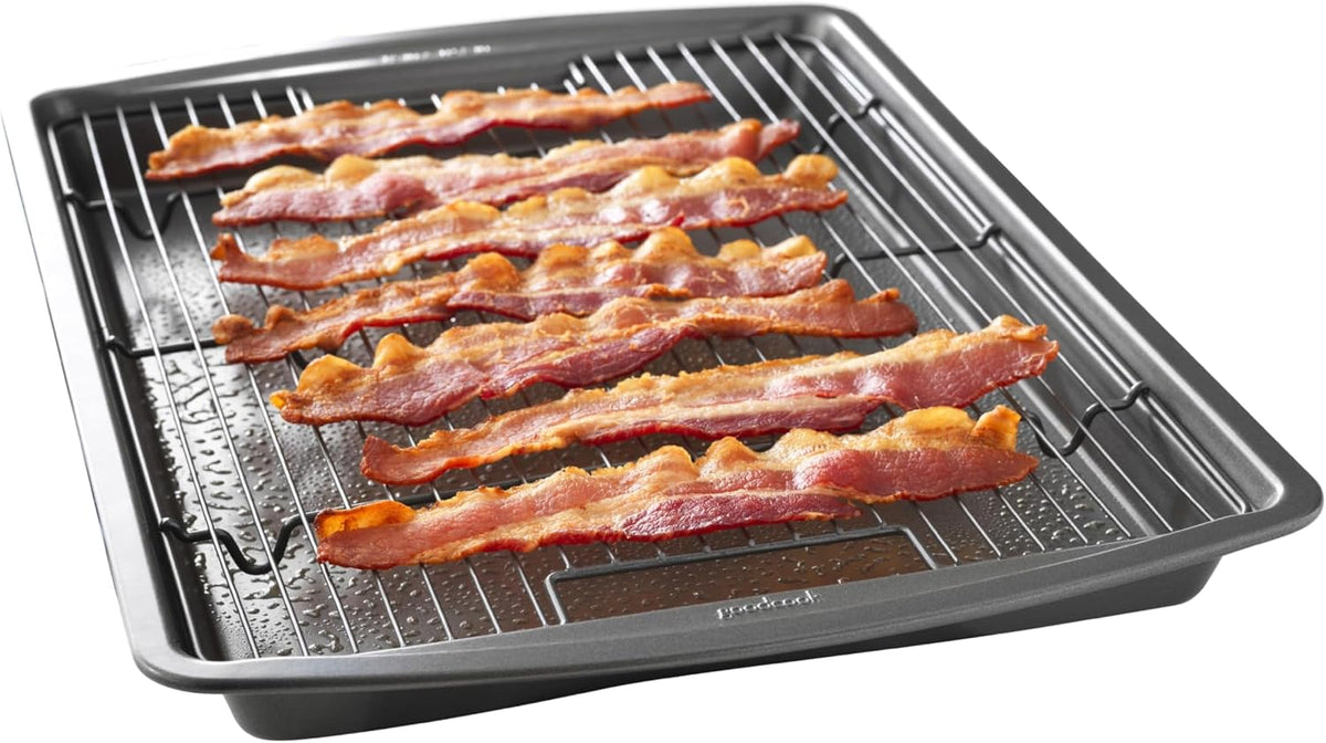 Special Offer - GoodCook Nonstick Carbon Steel Baking Pan & Raised Wire Rack, 15x10.5-Inch - Pizza Crisper, Crispy Bacon, Multipurpose Cooking Sheet Pan, Cooling Rack, Kitchen Cookware Set, Dishwasher Safe