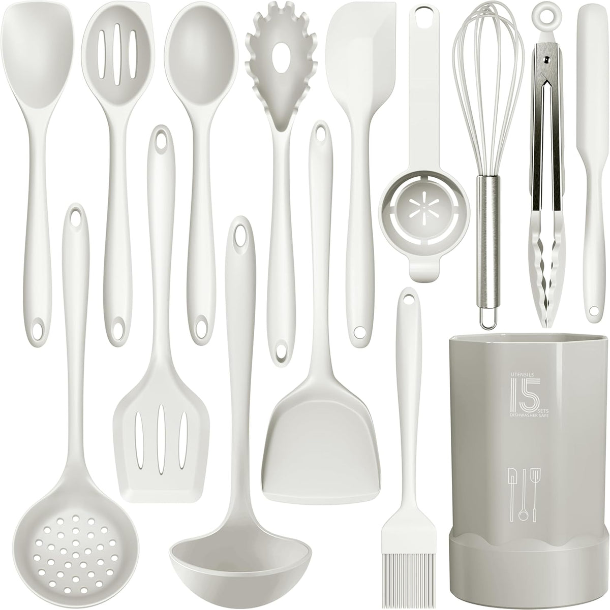 AOTHOD Silicone Cooking Utensils Set - 446°F Heat Resistant Kitchen Utensils,Spatula Sets,Turner Tongs,Spoon,Kitchen Utensil Gadgets Tools Set for Nonstick Cookware,Dishwasher Safe BPA Free (Gray)