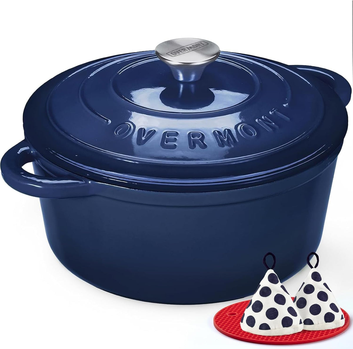 Limited-Time Deal - Overmont Enameled Cast Iron Dutch Oven - 5.5QT Pot with Lid Cookbook - Heavy-Duty Cookware with Cotton Potholders, Enclosed Lid-Knob Design, Oven Safe for Sourdough Baking Braising Stews Roasting