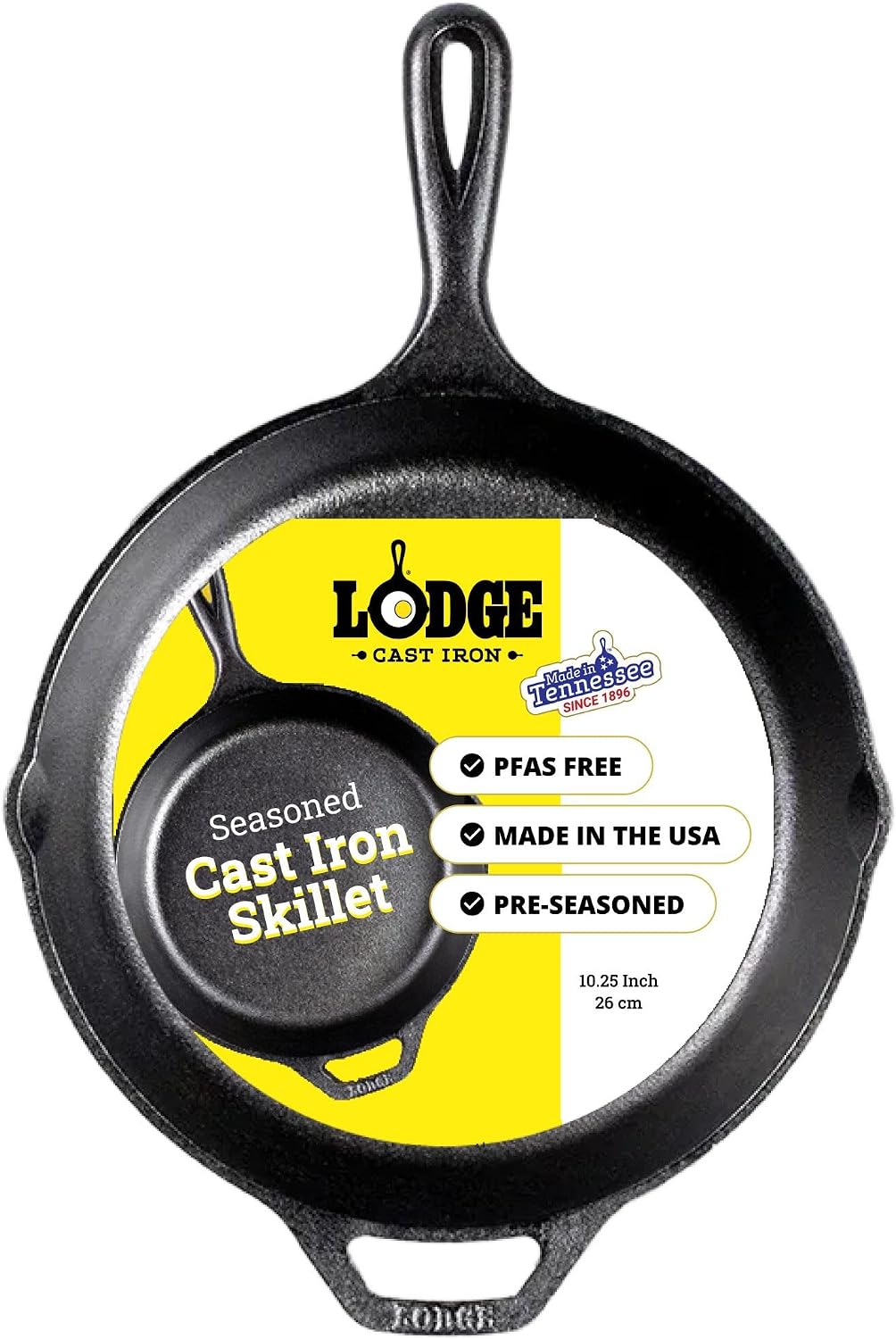 Lodge Pre-Seasoned Cast Iron Skillet, PFAS-Free, 10.25 Inches - Non-Toxic & Naturally Non-Stick Cast Iron Pan, Compatible with Oven, Stove, Grill & Campfire, Made in USA