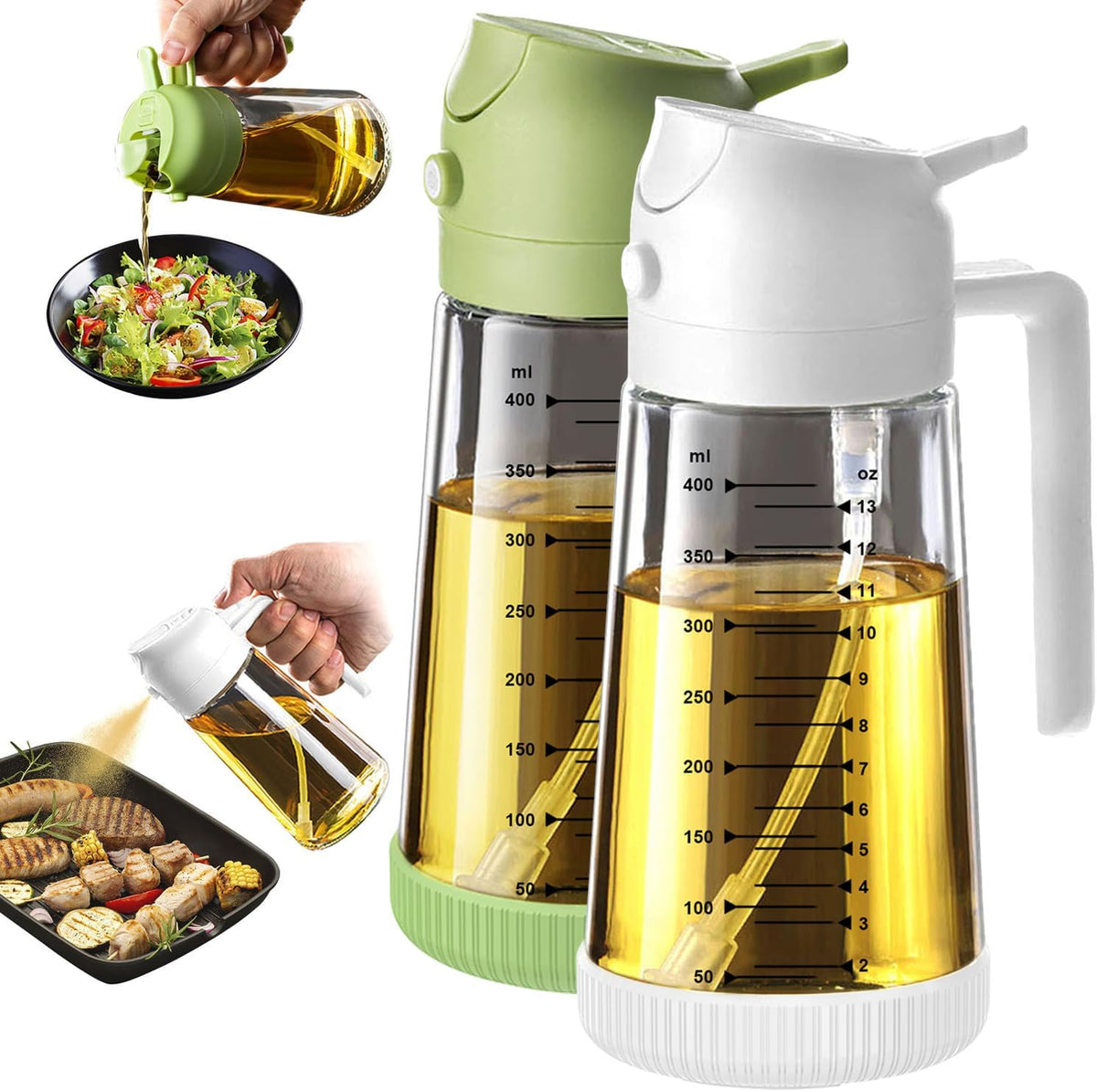 Limited-Time Deal - TrendPlain 16oz/470ml Glass Olive Oil Sprayer for Cooking – 2 in 1 Olive Oil Dispenser Bottle for Kitchen Gadgets and Air Fryer Accessories, Salad, BBQ - Black
