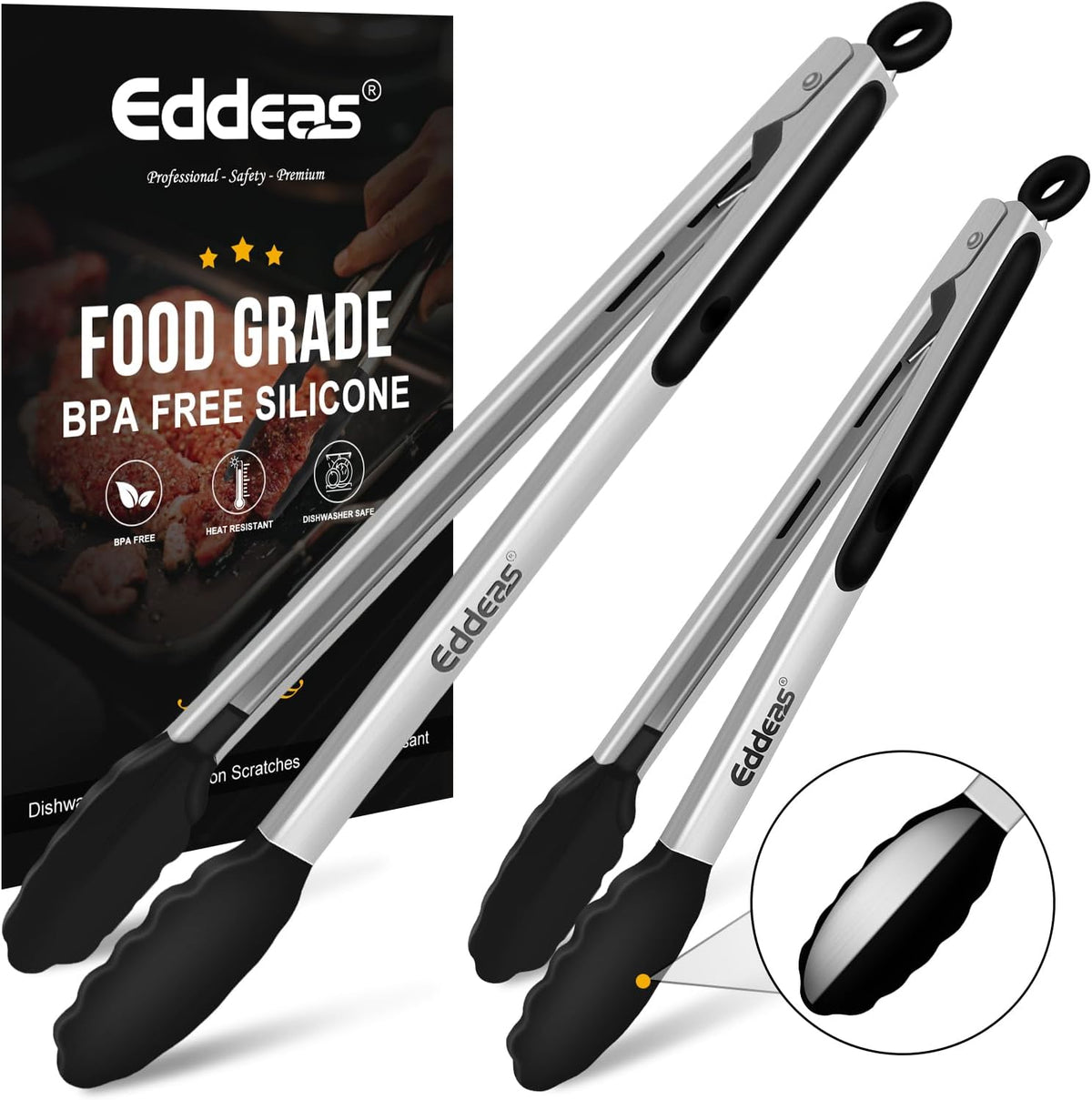 Limited-Time Deal - Tongs For Cooking Up To 600°F Metal Kitchen Tweezers Tongs 12, 9 in - Heat Resistant 600 Degrees, Heavy Duty Stainless Steel Cooking for Food, Grill, BBQ, Dishwasher safe Set of 4