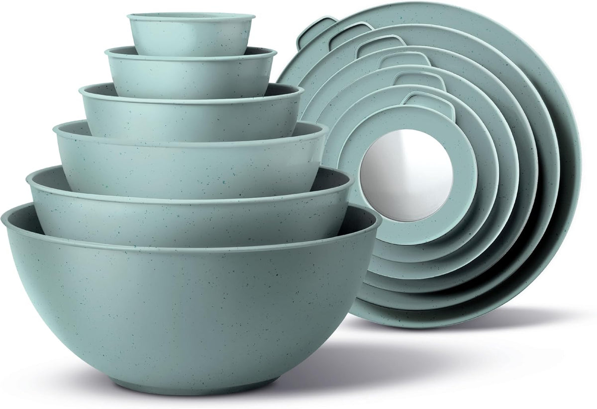 Special Offer - COOK WITH COLOR Mixing Bowls with Lids - 12 Piece Plastic Nesting Bowls Set includes 6 Prep Bowls and 6 Lids, Microwave Safe Mixing Bowl Set, Brown Embossed