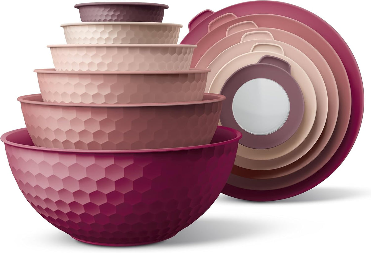 Special Offer - COOK WITH COLOR Mixing Bowls with Lids - 12 Piece Plastic Nesting Bowls Set includes 6 Prep Bowls and 6 Lids, Microwave Safe Mixing Bowl Set, Brown Embossed