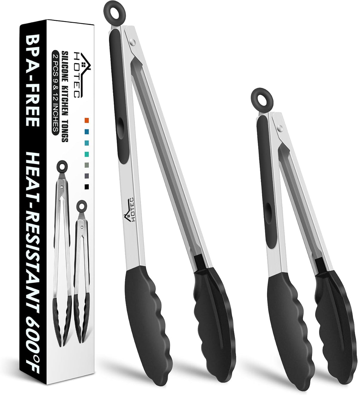 Hot Sale - HOTEC Stainless Steel Kitchen Tongs with Silicon Tips, Set of 3-7, 9 &12 - 600°F Heat-Resistant, Heavy-Duty, Non-Slip, Locking Food Tong for Cooking, Serving, Salad, BBQ, Air Fryer, Dishwasher-Safe