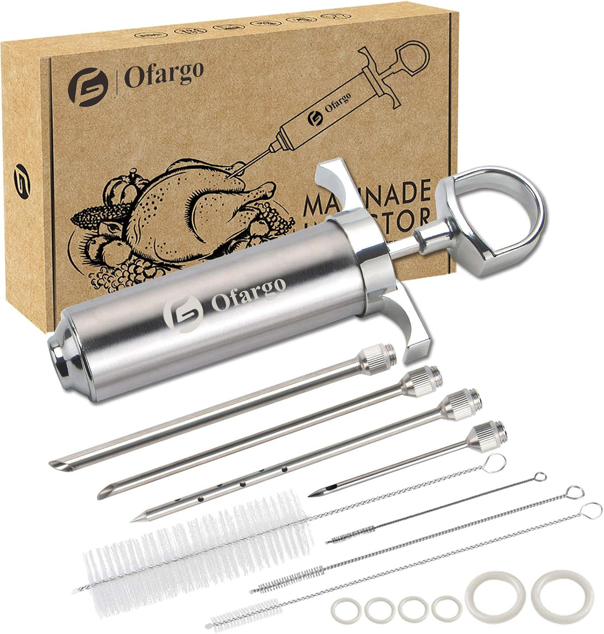 Flash Sale - Ofargo Stainless Steel Meat Injector Syringe Kit with 4 Marinade Needles for BBQ Grill Smoker, Cooking Meat Gifts for Dad Mom Husband Men Him, 2-oz Large Capacity, Both Paper User Manual and E-Book Recipe