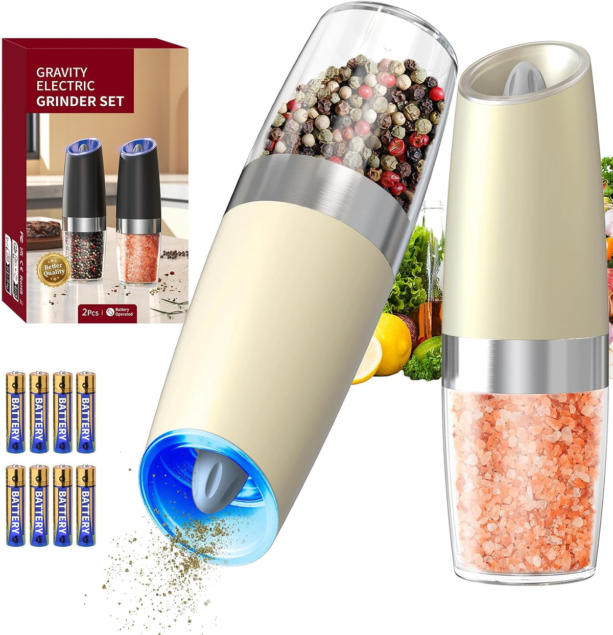 Special Offer - CIRCLE JOY Gravity Electric Salt and Pepper Grinder Set Automatic Salt and Pepper Grinder Set with LED Light, Battery Operated, Adjustable Coarseness, Large Capacity, for Home Kitchen BBQ, Black