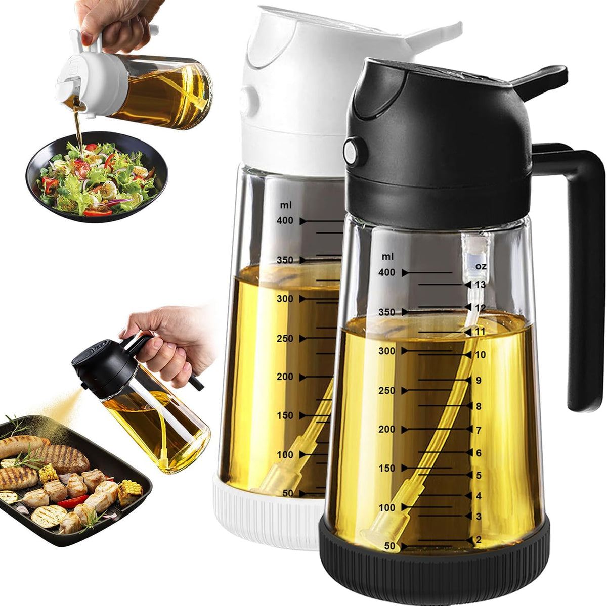 Flash Sale - TrendPlain 16oz/470ml Glass Olive Oil Sprayer for Cooking – 2 in 1 Olive Oil Dispenser Bottle for Kitchen Gadgets and Air Fryer Accessories, Salad, BBQ - Green