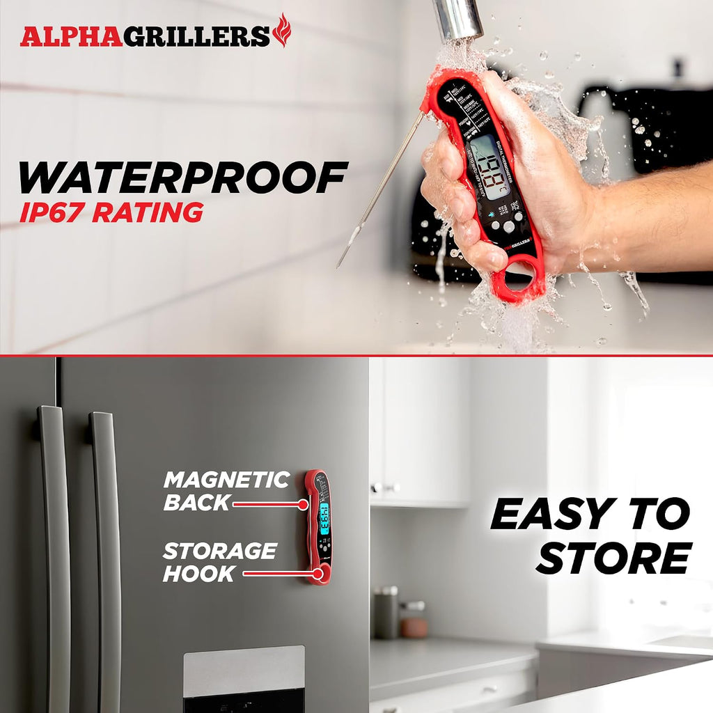 Great Value - Alpha Grillers Meat Thermometer Digital, Stocking Stuffers Gifts for Men - 1-2 Second Ultra-Fast Response Time, Bright Backlit Display, Waterproof (IP67), Pre-Calibrated & Ready to Use