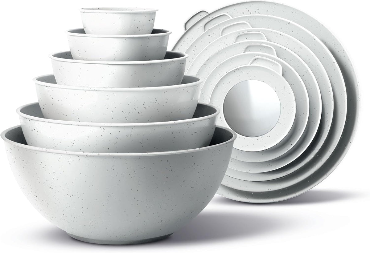 Special Offer - COOK WITH COLOR Mixing Bowls with Lids - 12 Piece Plastic Nesting Bowls Set includes 6 Prep Bowls and 6 Lids, Microwave Safe Mixing Bowl Set, Brown Embossed