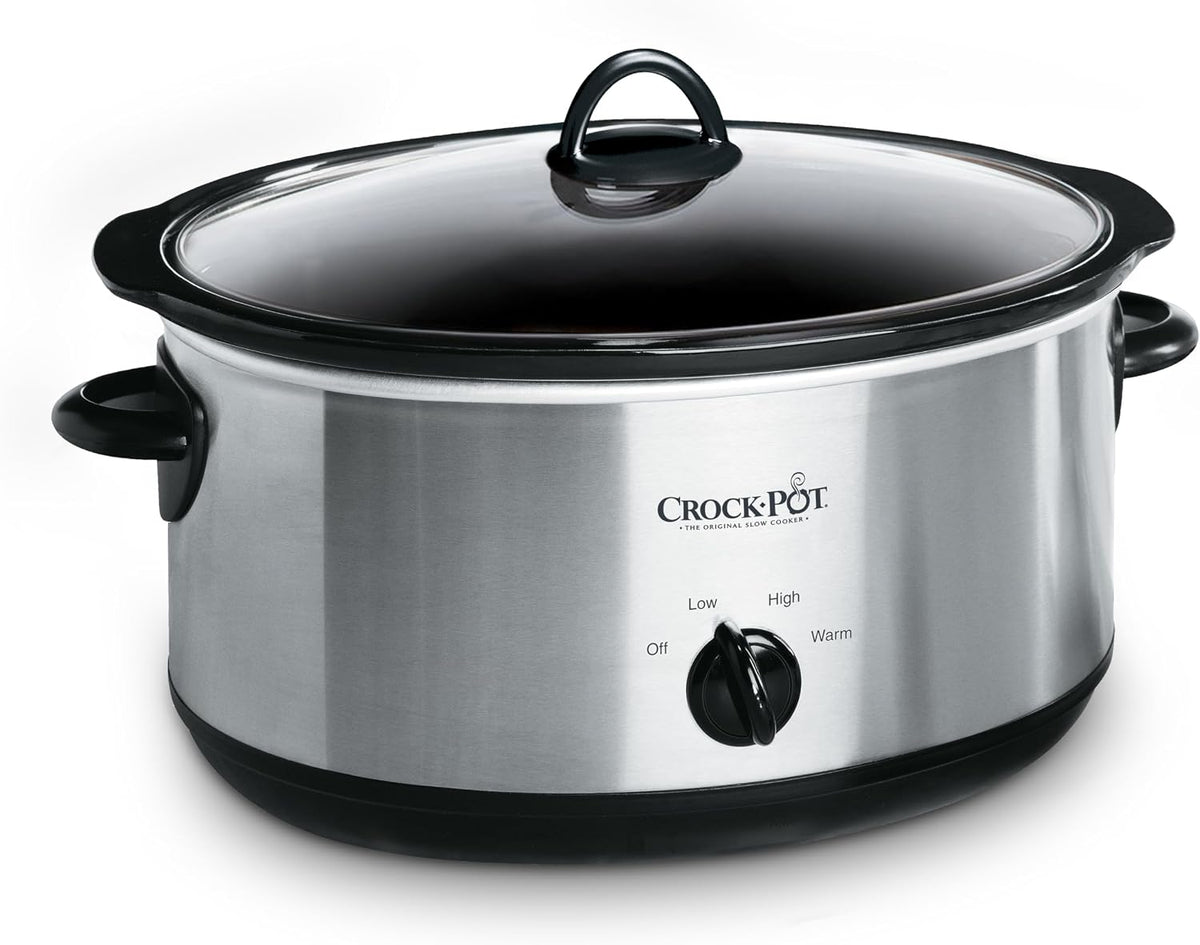 Limited-Time Deal - Crock-Pot 7-Quart Manual Slow Cooker, Family Size Serves 8+ People & Fits 6-lb Roast, Removable Stoneware with Warming Setting, Dishwasher Safe for Easy Cleanup, Stainless Steel